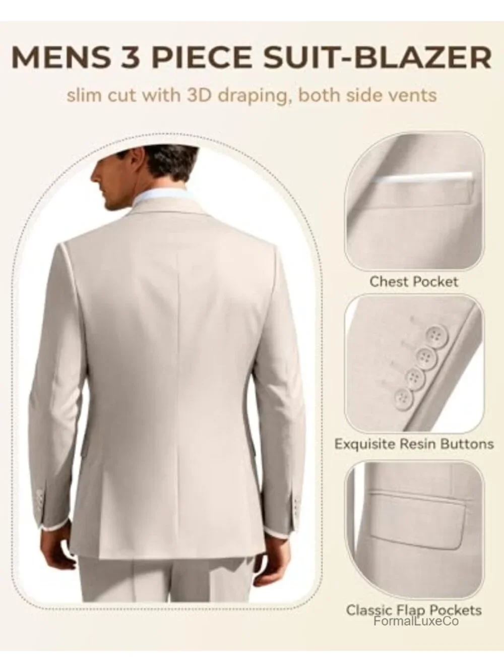 Men's 3 Piece Slim Fit Suit Set Jacket Vest Pants Wedding Prom Tuxedo